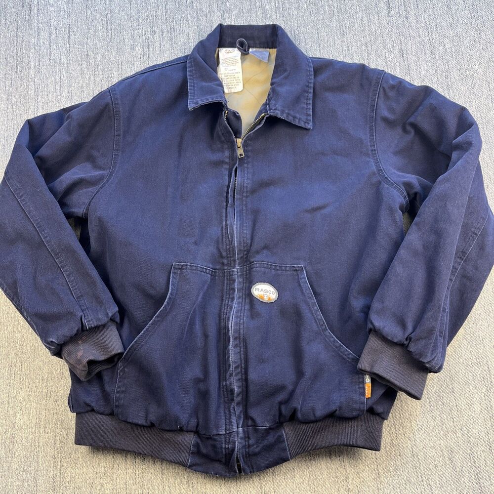 Rasco FR Flame Resistant Work Jacket Mens Medium Tall Navy Blue Insulated MT